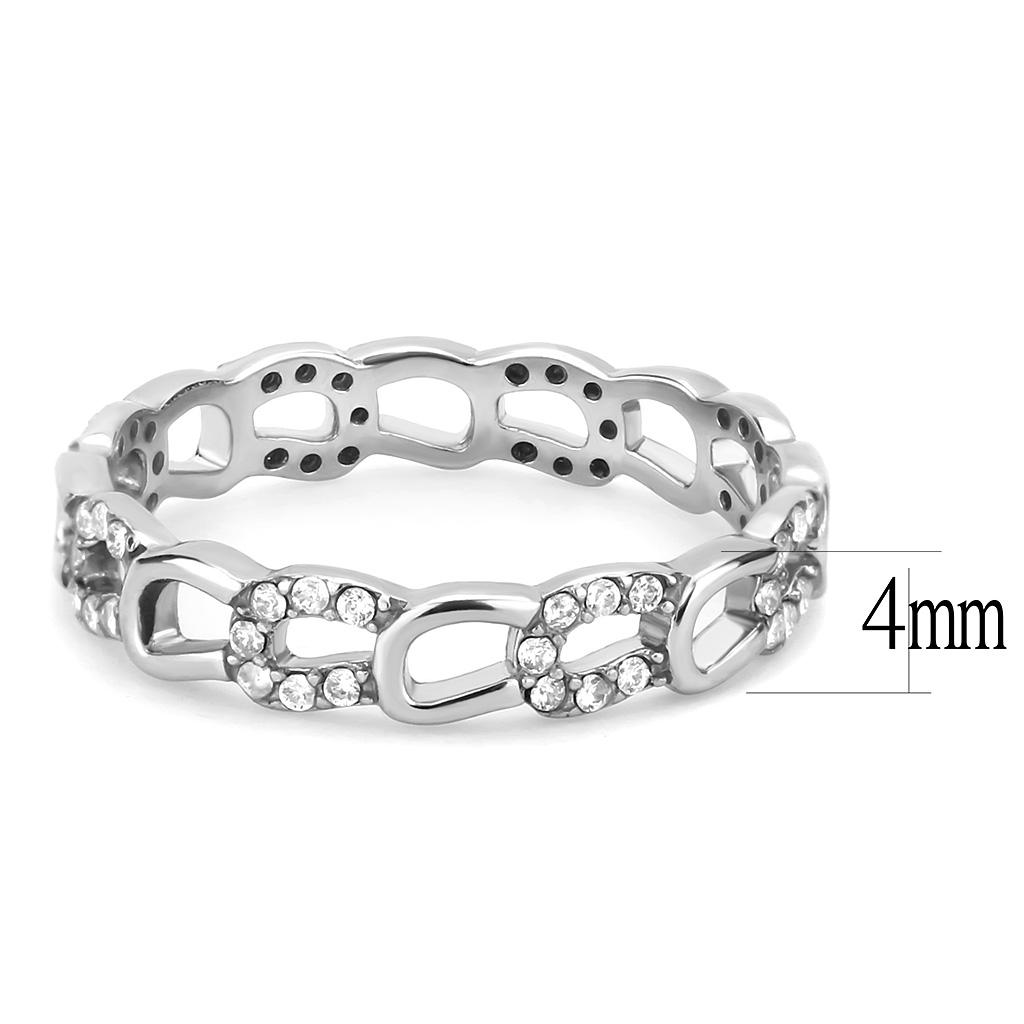DA111 - High polished (no plating) Stainless Steel Ring with AAA Grade CZ  in Clear-1