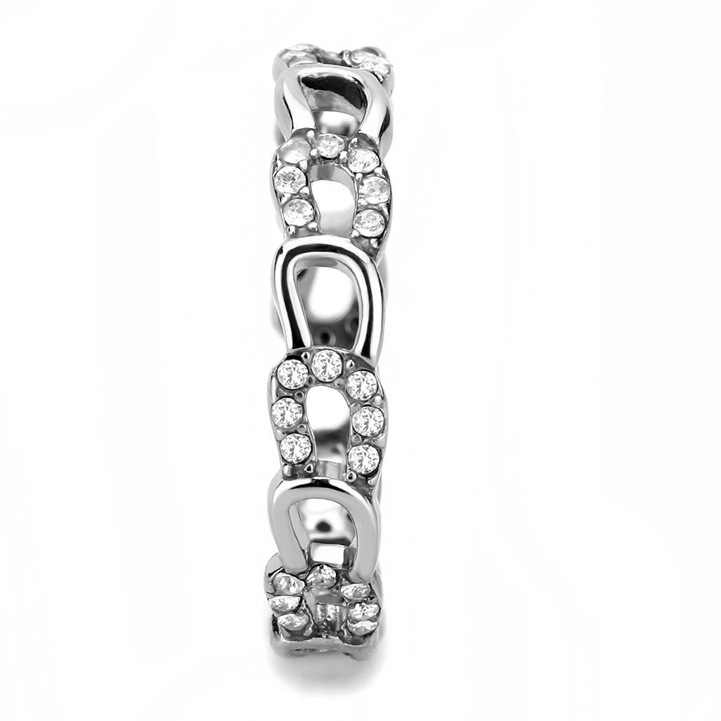 DA111 - High polished (no plating) Stainless Steel Ring with AAA Grade CZ  in Clear-3