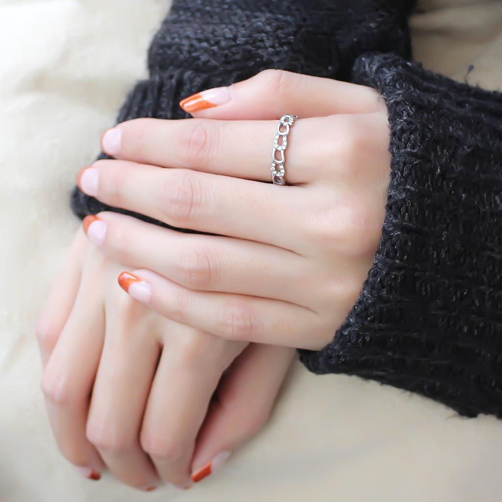 DA111 - High polished (no plating) Stainless Steel Ring with AAA Grade CZ  in Clear-4