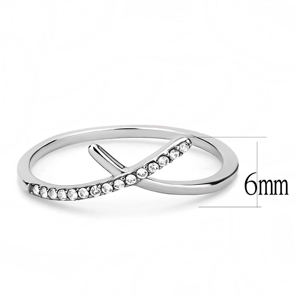 DA112 - High polished (no plating) Stainless Steel Ring with AAA Grade CZ  in Clear-1