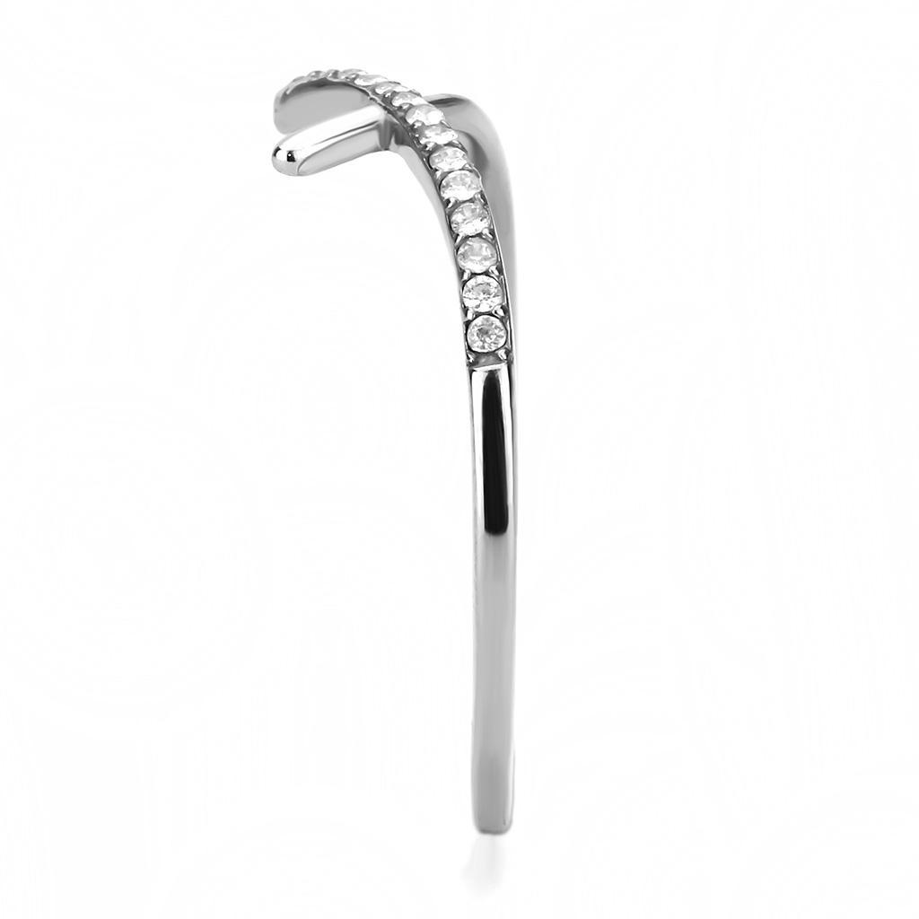 DA112 - High polished (no plating) Stainless Steel Ring with AAA Grade CZ  in Clear-3