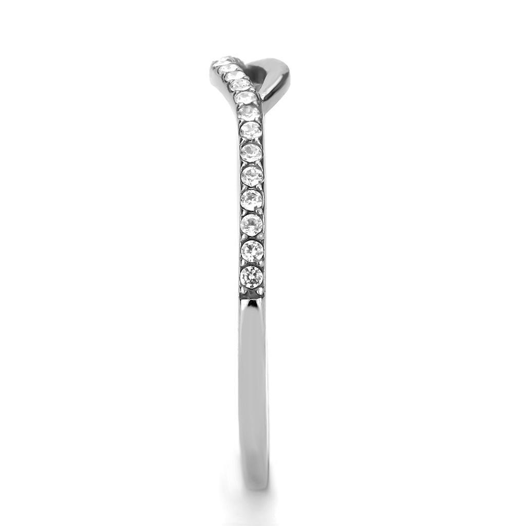 DA113 - High polished (no plating) Stainless Steel Ring with AAA Grade CZ  in Clear-3