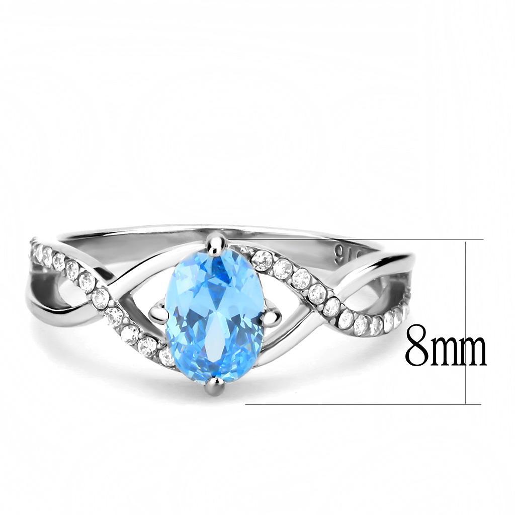 DA117 - High polished (no plating) Stainless Steel Ring with AAA Grade CZ  in Sea Blue-1