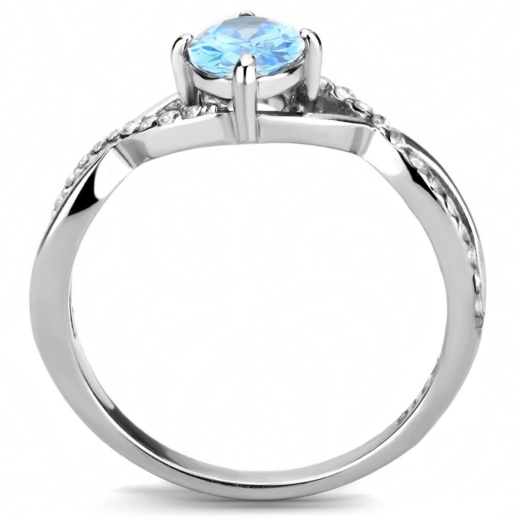 DA117 - High polished (no plating) Stainless Steel Ring with AAA Grade CZ  in Sea Blue-2