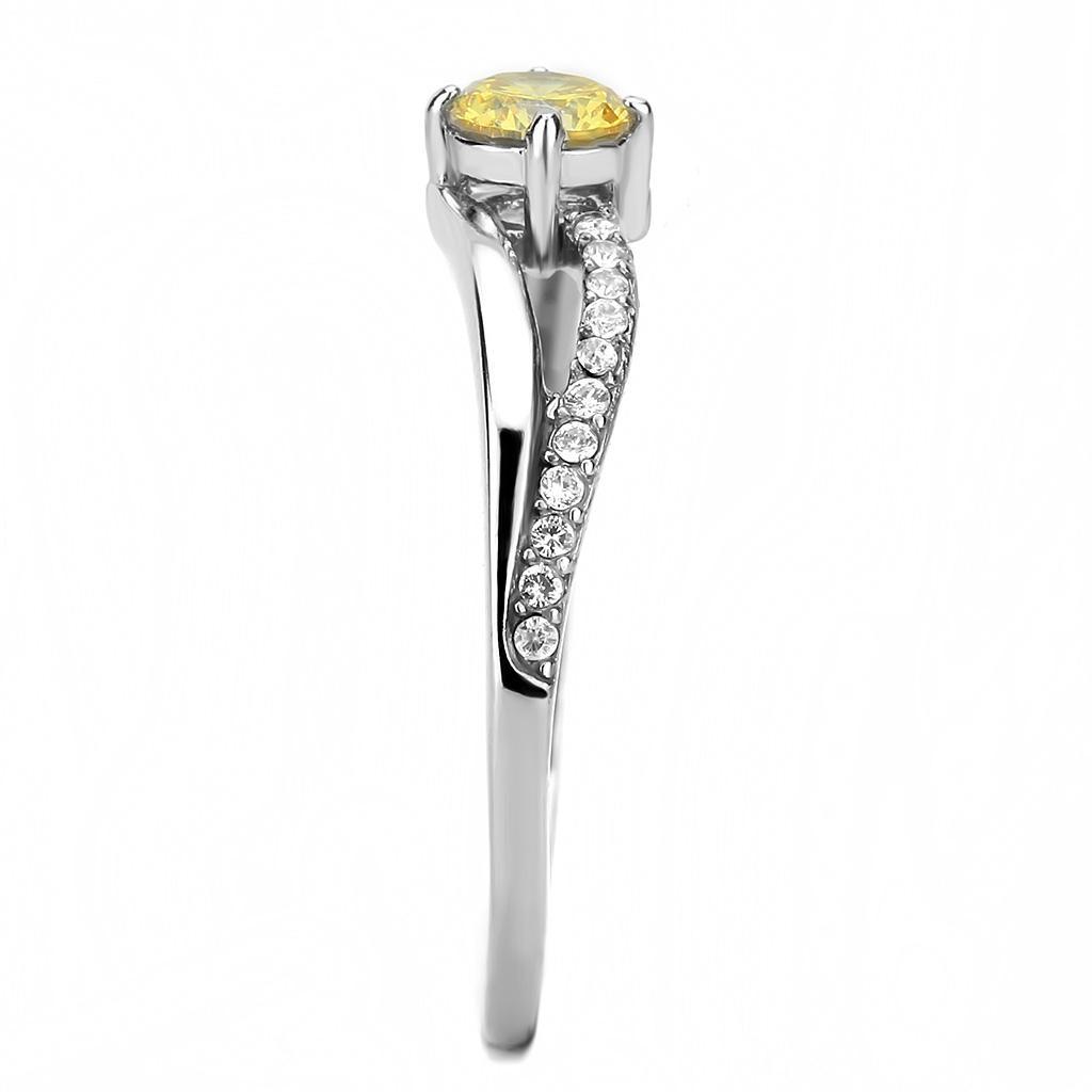 DA118 - High polished (no plating) Stainless Steel Ring with AAA Grade CZ  in Topaz-3