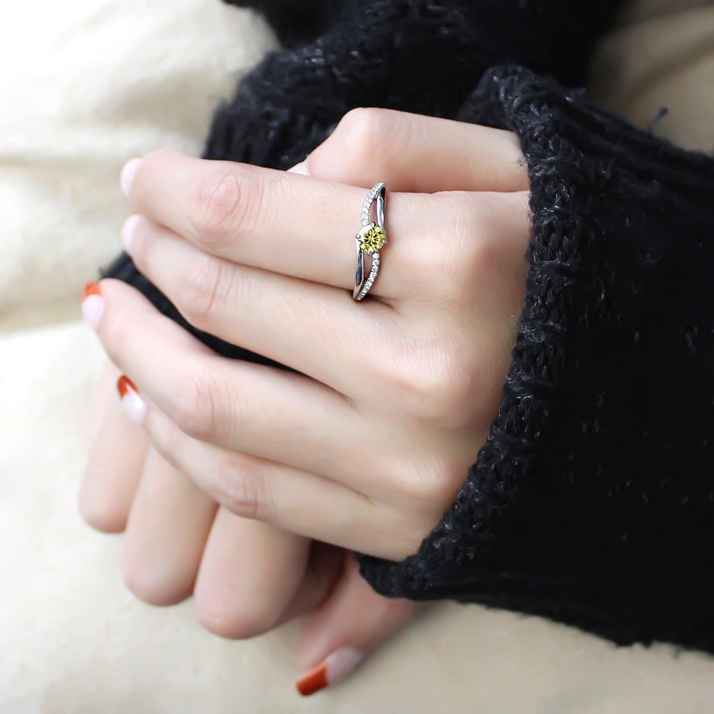 DA118 - High polished (no plating) Stainless Steel Ring with AAA Grade CZ  in Topaz-4