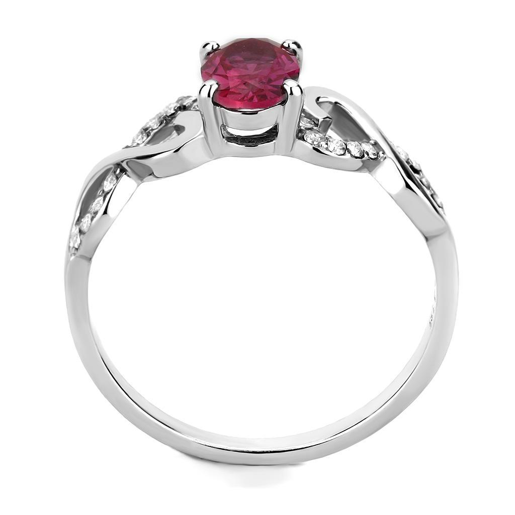 DA119 - High polished (no plating) Stainless Steel Ring with AAA Grade CZ  in Ruby-2