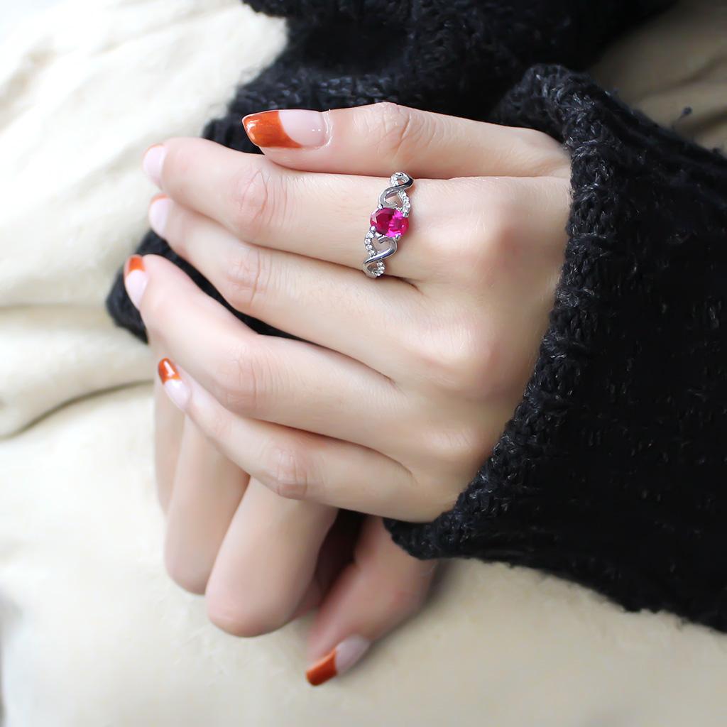 DA119 - High polished (no plating) Stainless Steel Ring with AAA Grade CZ  in Ruby-4