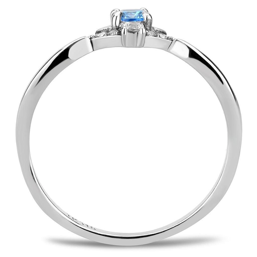 DA120 - High polished (no plating) Stainless Steel Ring with AAA Grade CZ  in Sea Blue-2