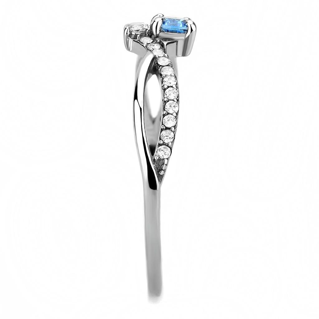 DA120 - High polished (no plating) Stainless Steel Ring with AAA Grade CZ  in Sea Blue-3