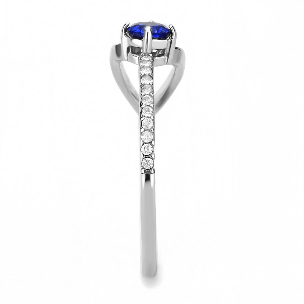 DA121 - High polished (no plating) Stainless Steel Ring with AAA Grade CZ  in London Blue-3