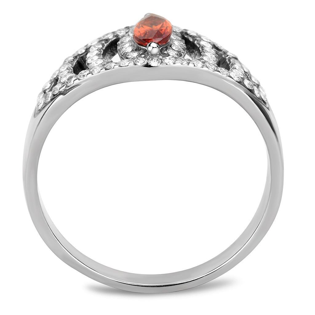 DA123 - High polished (no plating) Stainless Steel Ring with AAA Grade CZ  in Orange-2