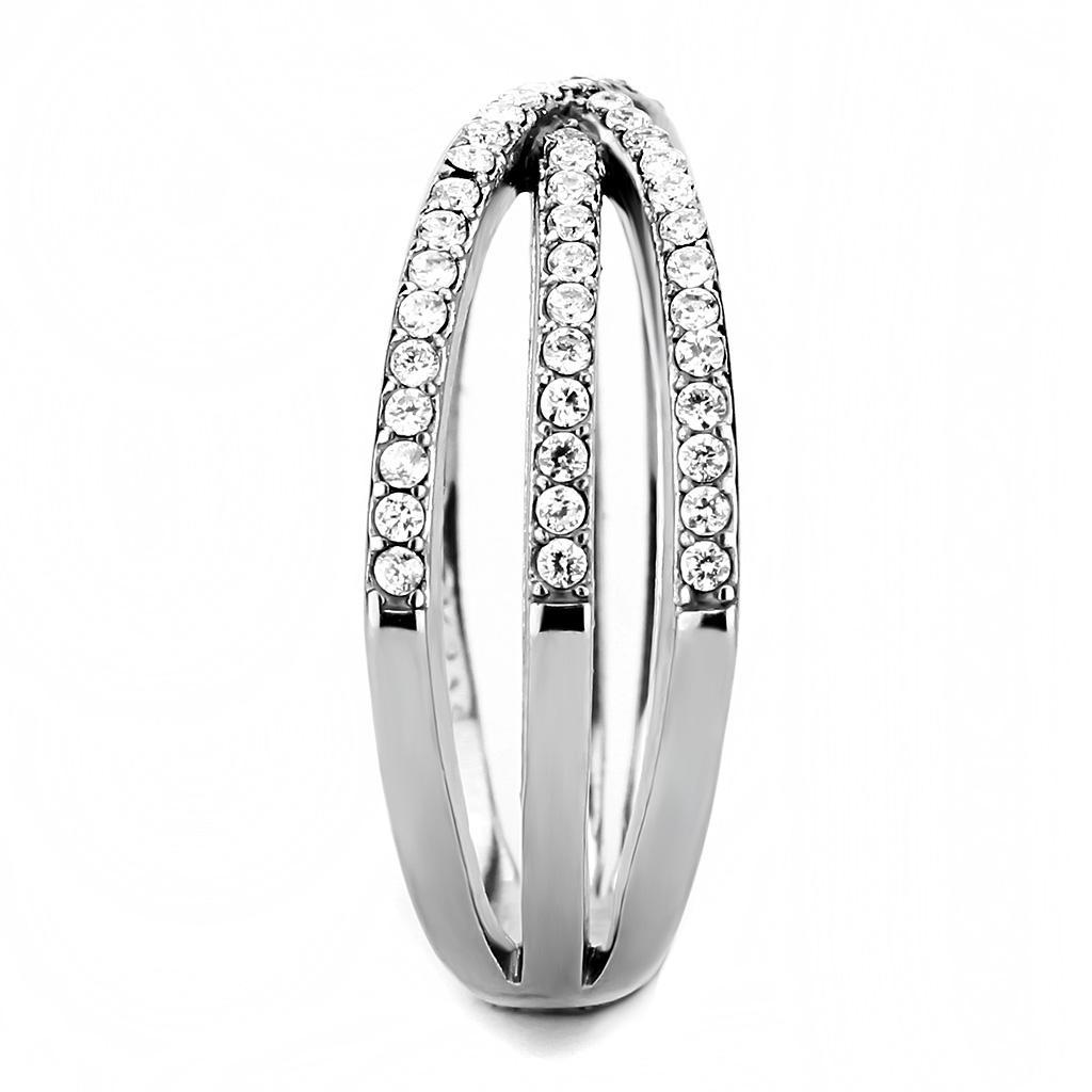 DA124 - High polished (no plating) Stainless Steel Ring with AAA Grade CZ  in Clear-3