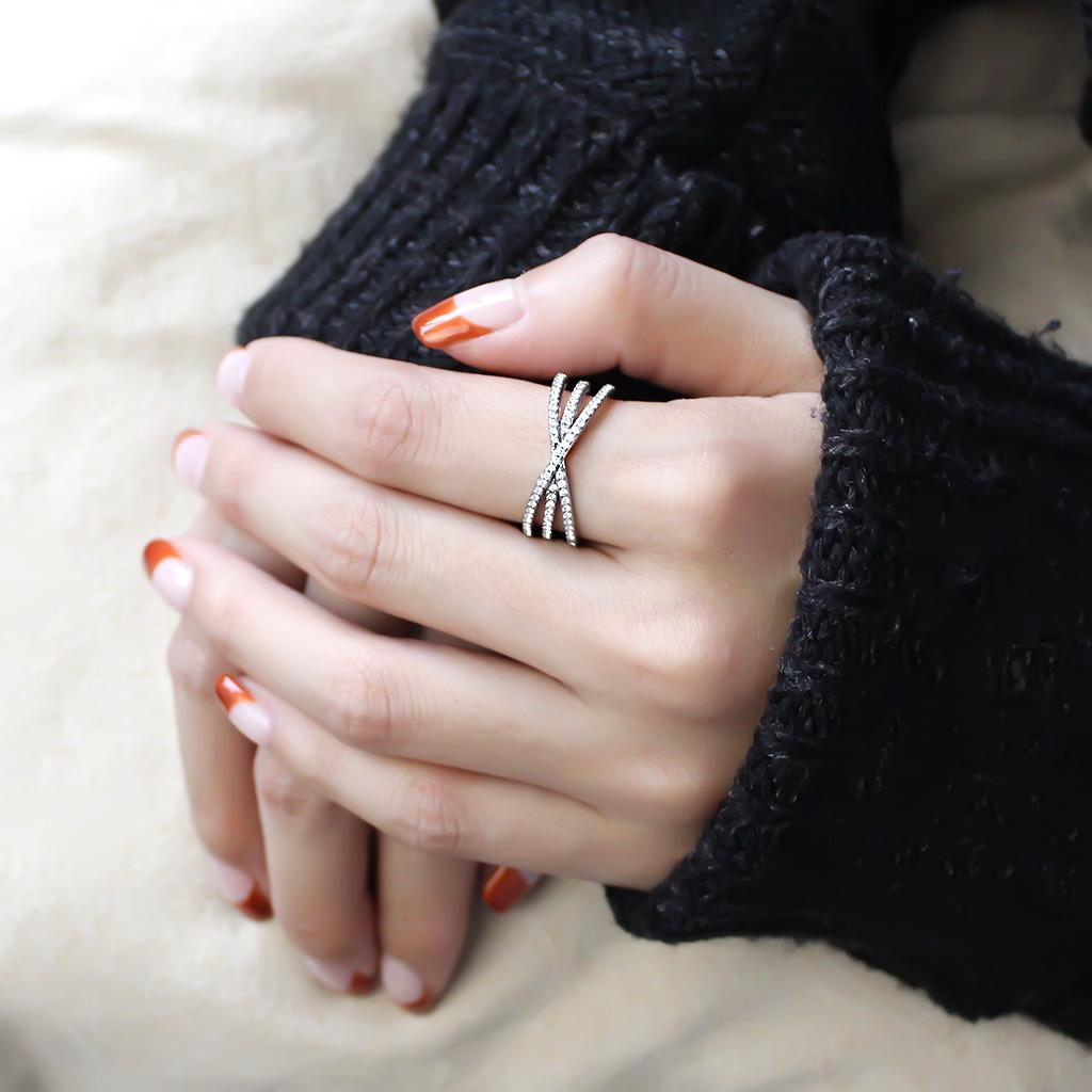 DA124 - High polished (no plating) Stainless Steel Ring with AAA Grade CZ  in Clear-4