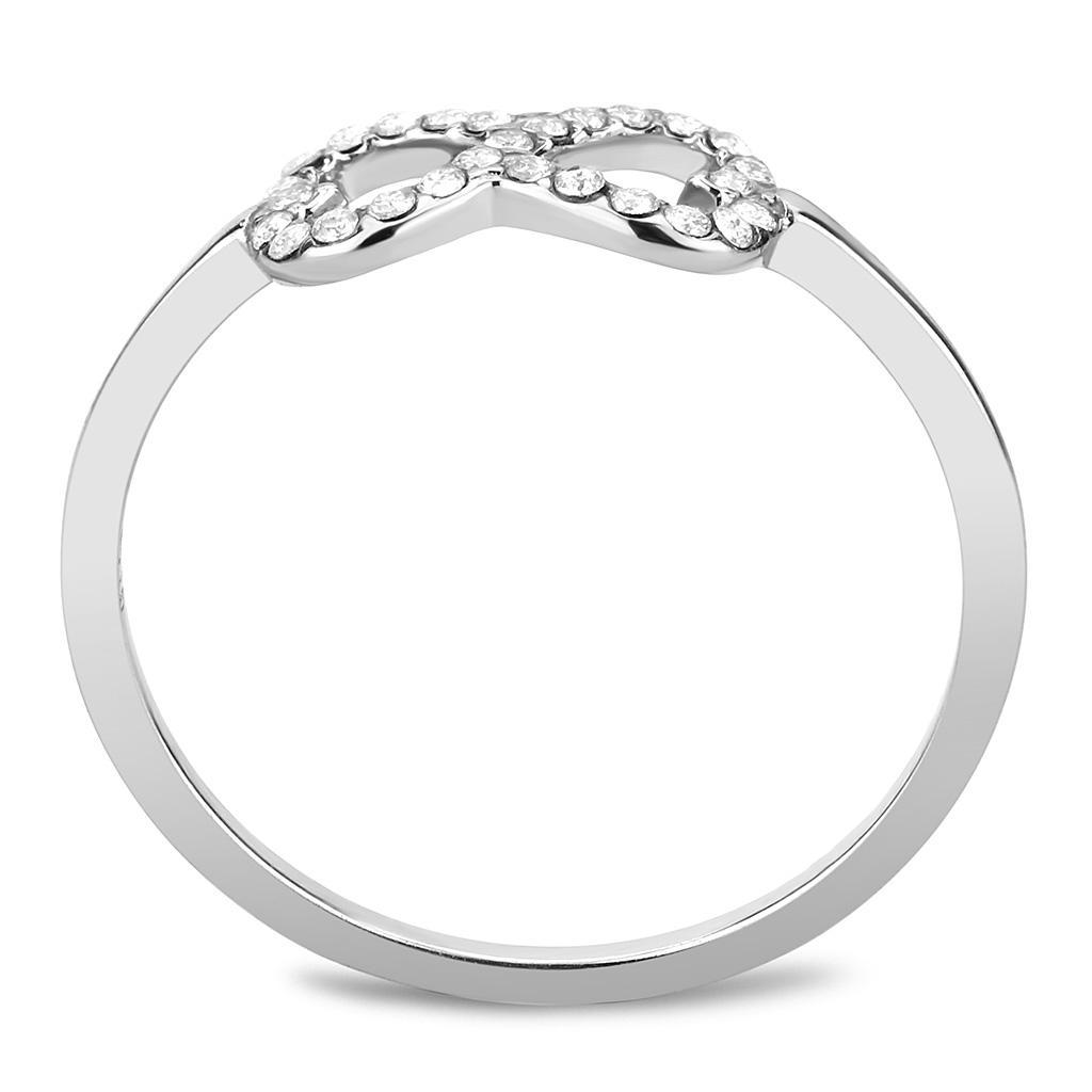 DA125 - High polished (no plating) Stainless Steel Ring with AAA Grade CZ  in Clear-2