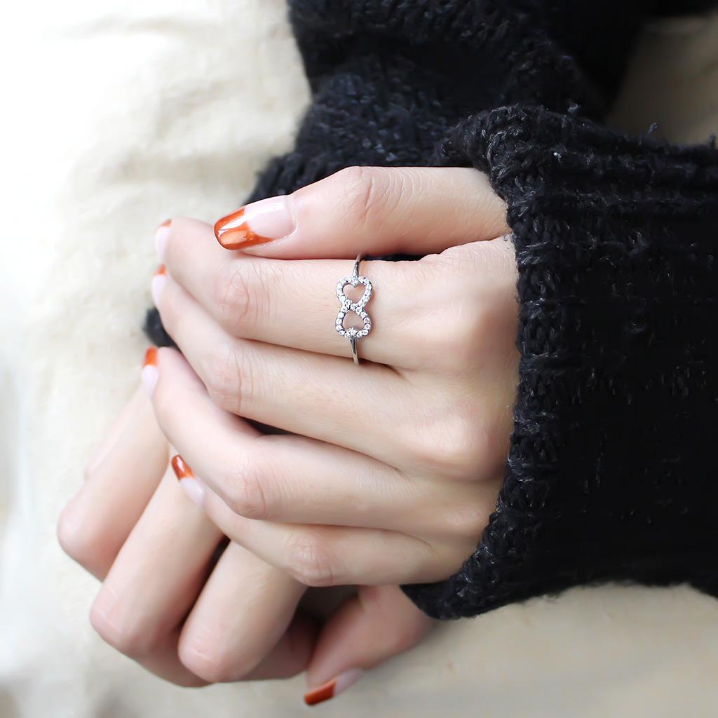 DA125 - High polished (no plating) Stainless Steel Ring with AAA Grade CZ  in Clear-4