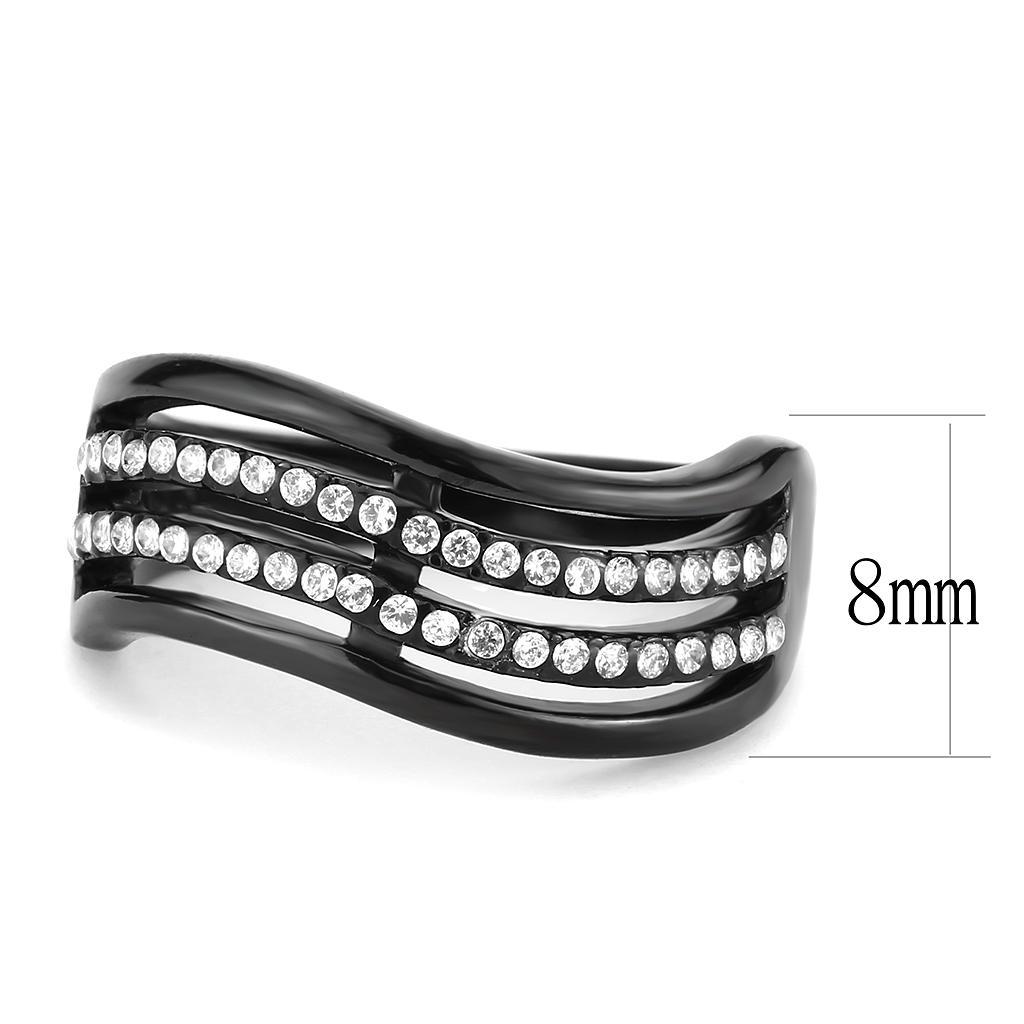 DA126 - IP Black(Ion Plating) Stainless Steel Ring with AAA Grade CZ  in Clear-1