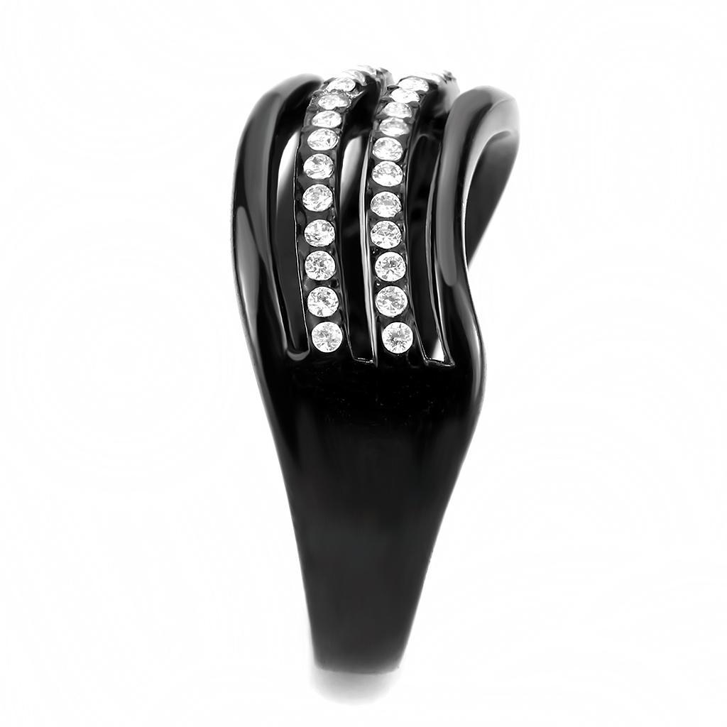 DA126 - IP Black(Ion Plating) Stainless Steel Ring with AAA Grade CZ  in Clear-3