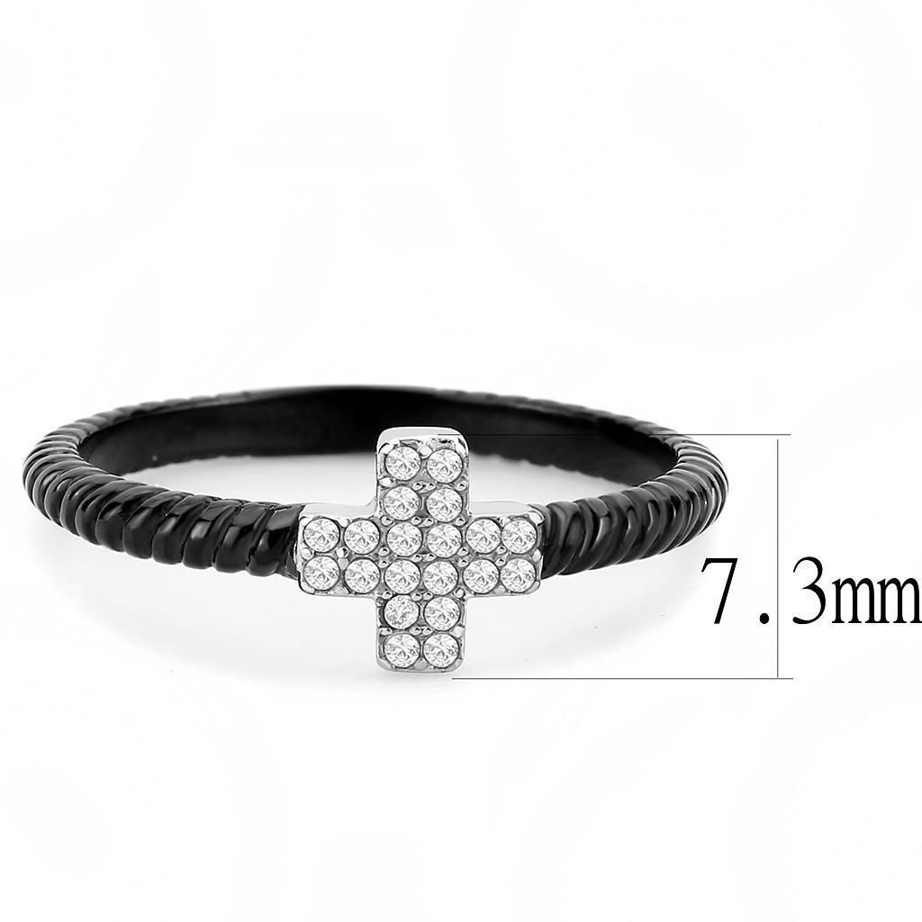 DA127 - Two-Tone IP Black (Ion Plating) Stainless Steel Ring with AAA Grade CZ  in Clear-1
