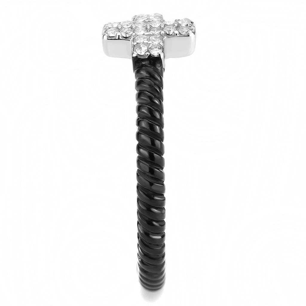 DA127 - Two-Tone IP Black (Ion Plating) Stainless Steel Ring with AAA Grade CZ  in Clear-3