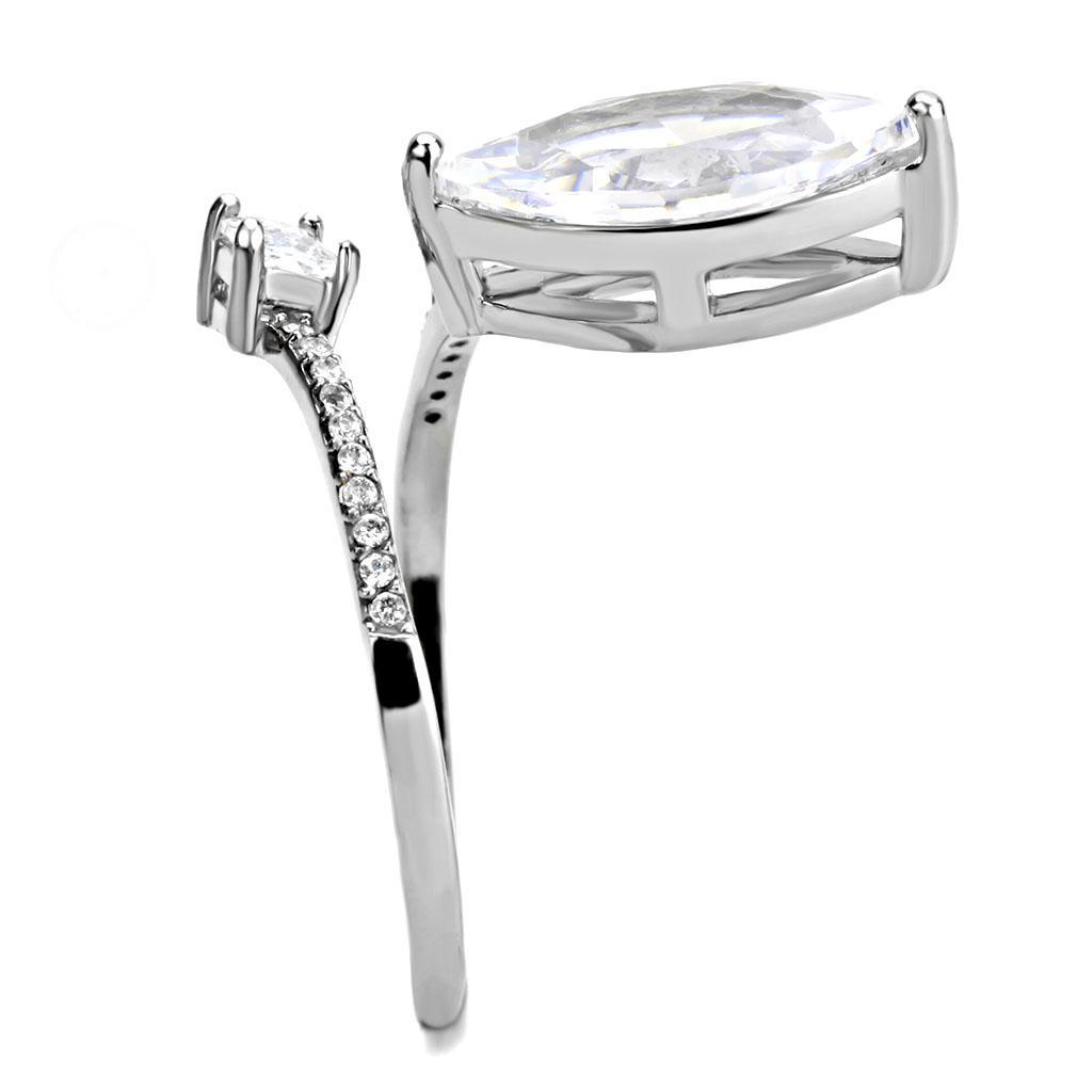 DA129 - High polished (no plating) Stainless Steel Ring with AAA Grade CZ  in Clear-2