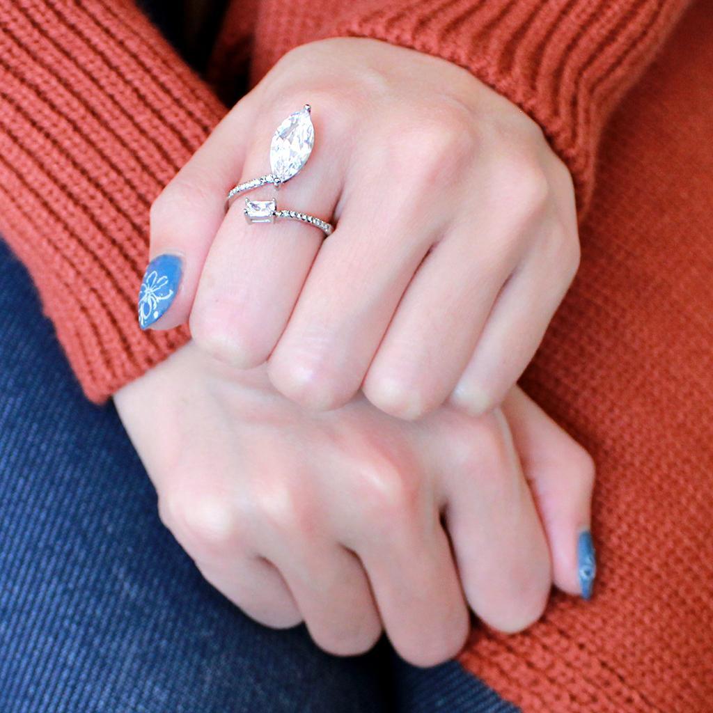 DA129 - High polished (no plating) Stainless Steel Ring with AAA Grade CZ  in Clear-3