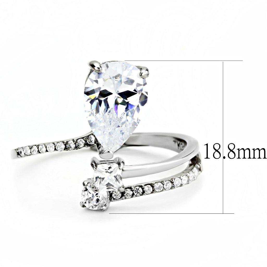 DA130 - High polished (no plating) Stainless Steel Ring with AAA Grade CZ  in Clear-1