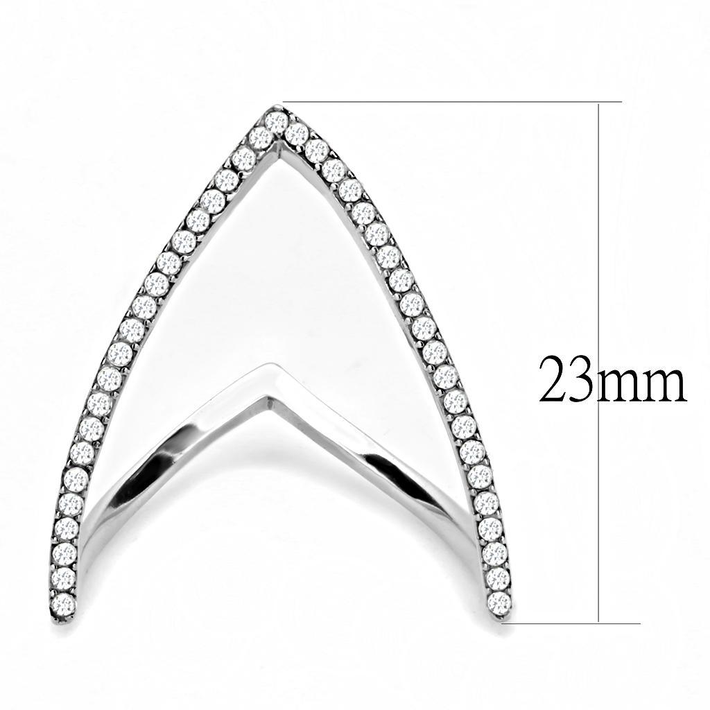 DA132 - High polished (no plating) Stainless Steel Ring with AAA Grade CZ  in Clear-1