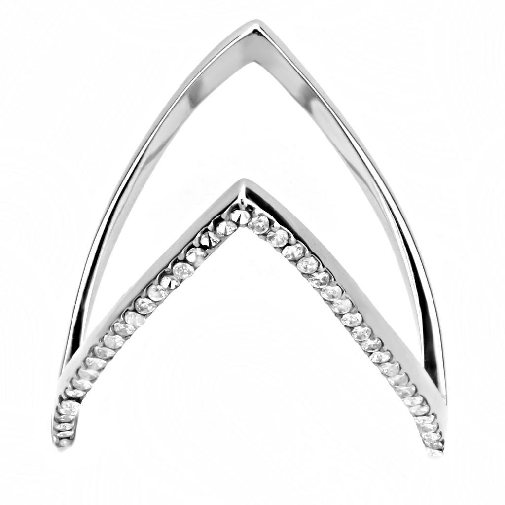 DA132 - High polished (no plating) Stainless Steel Ring with AAA Grade CZ  in Clear-2