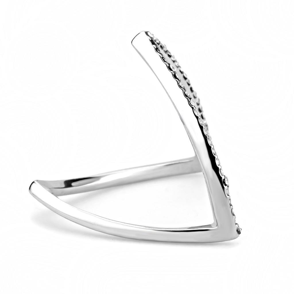 DA132 - High polished (no plating) Stainless Steel Ring with AAA Grade CZ  in Clear-3