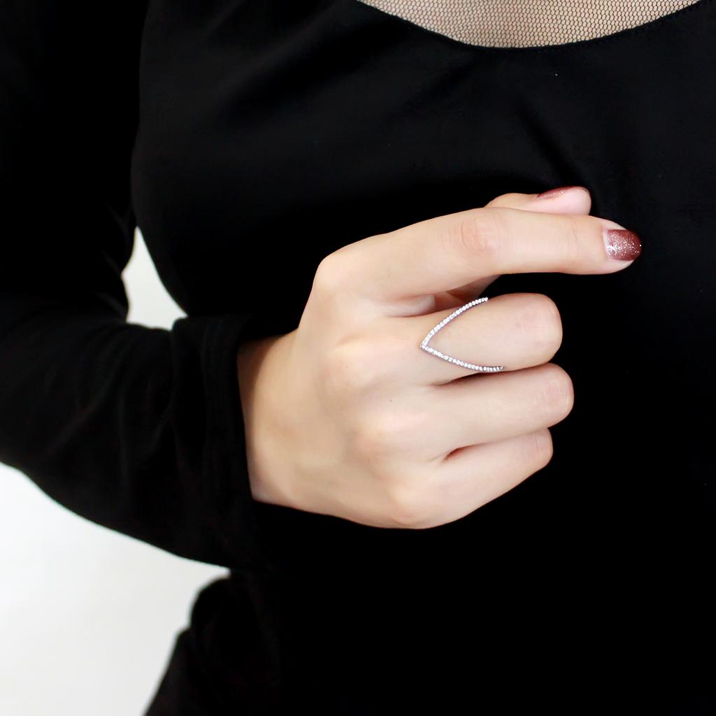 DA132 - High polished (no plating) Stainless Steel Ring with AAA Grade CZ  in Clear-4