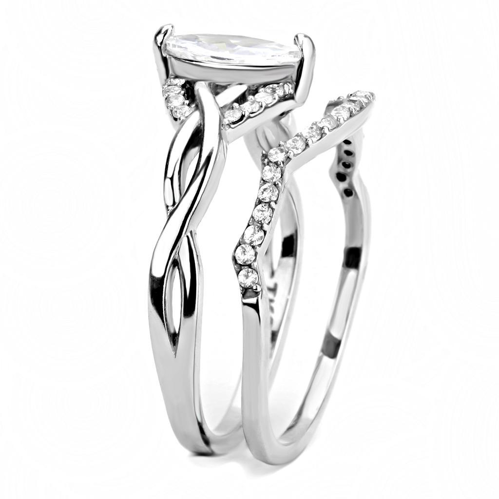 DA133 - High polished (no plating) Stainless Steel Ring with AAA Grade CZ  in Clear-3