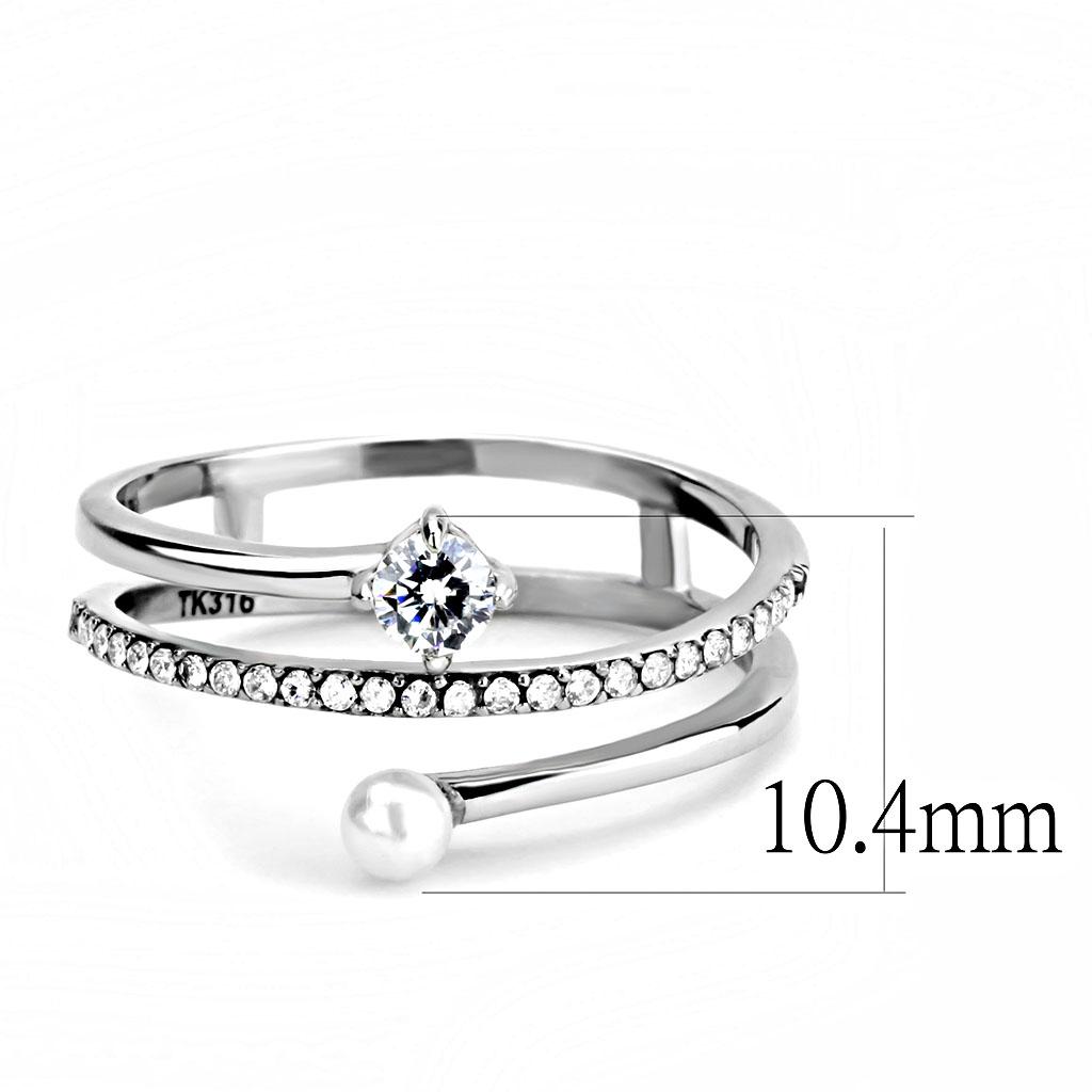 DA134 - High polished (no plating) Stainless Steel Ring with AAA Grade CZ  in Clear-1