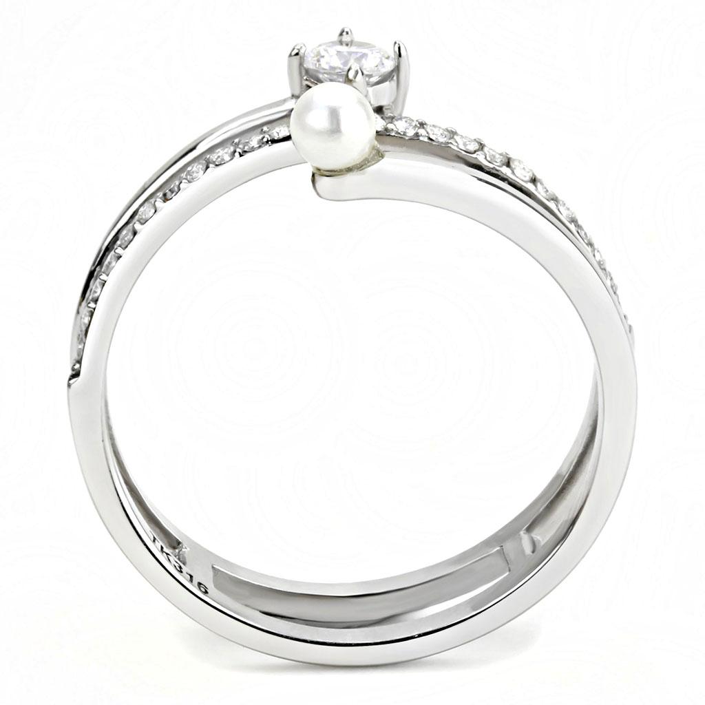 DA134 - High polished (no plating) Stainless Steel Ring with AAA Grade CZ  in Clear-2