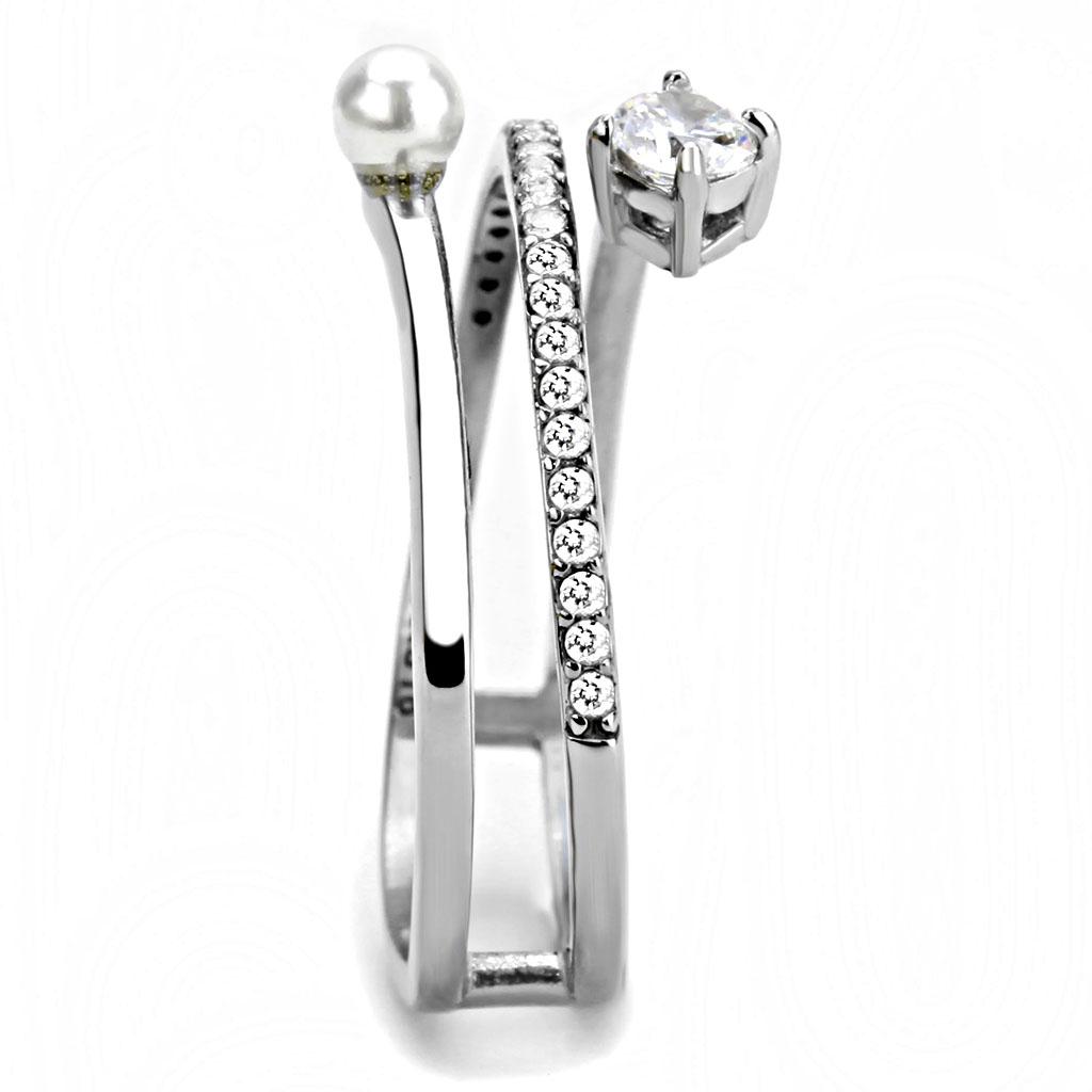 DA134 - High polished (no plating) Stainless Steel Ring with AAA Grade CZ  in Clear-3