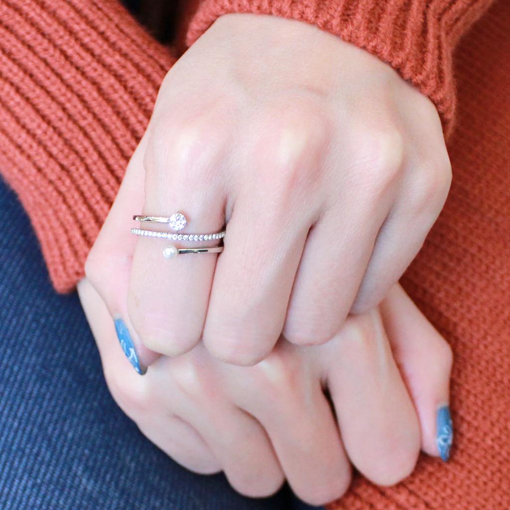 DA134 - High polished (no plating) Stainless Steel Ring with AAA Grade CZ  in Clear-4