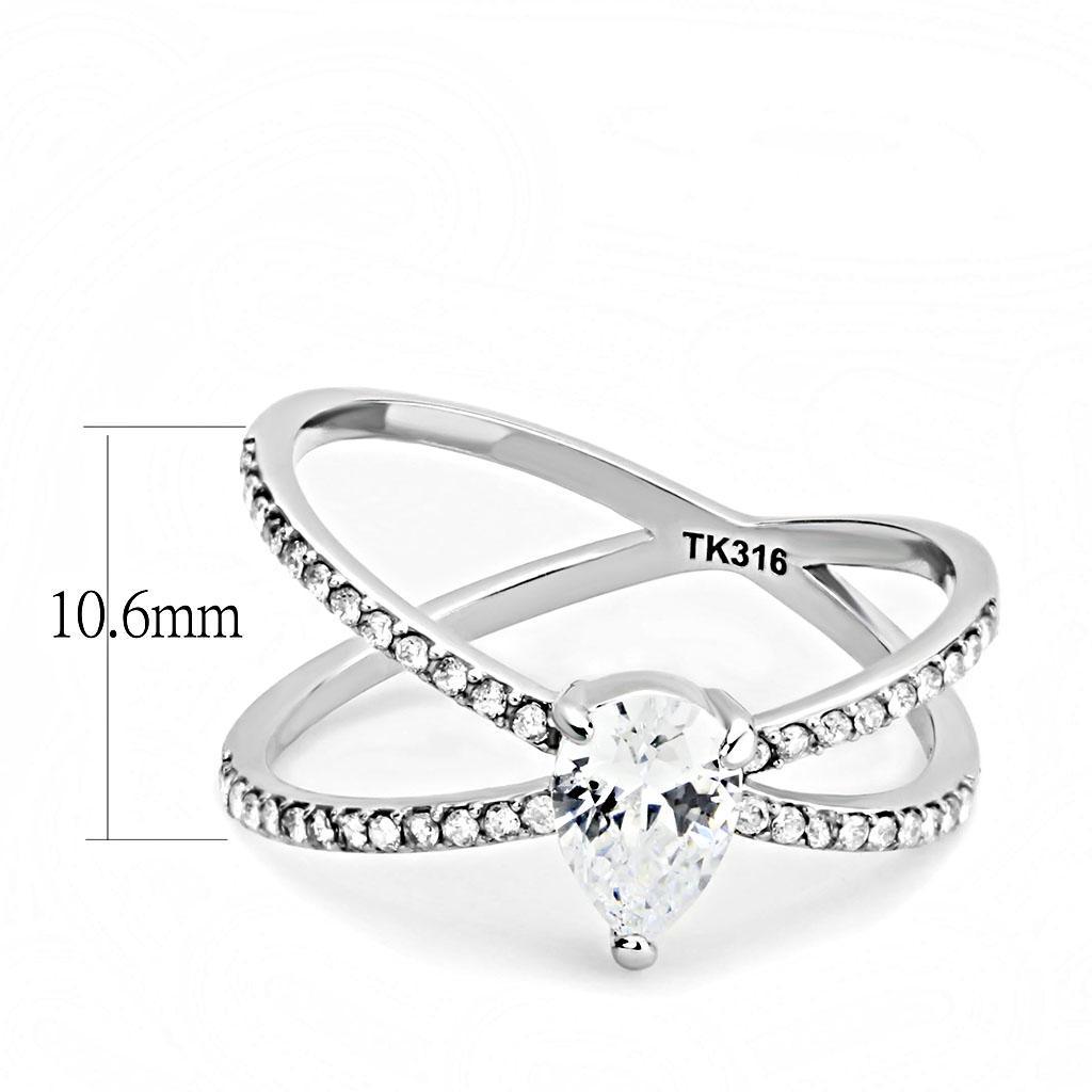 DA135 - High polished (no plating) Stainless Steel Ring with AAA Grade CZ  in Clear-1