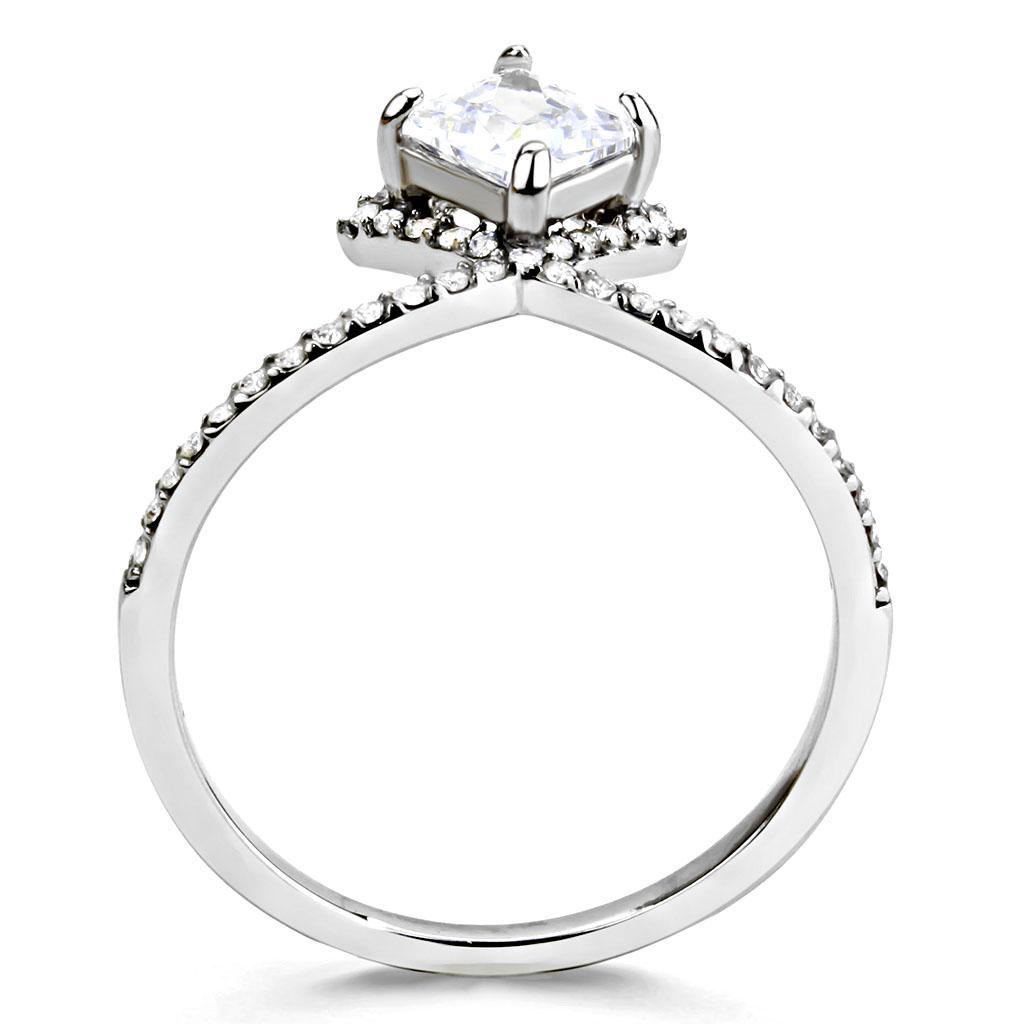 DA136 - High polished (no plating) Stainless Steel Ring with AAA Grade CZ  in Clear-2