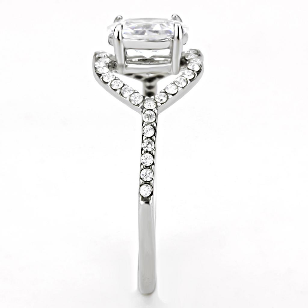 DA137 - High polished (no plating) Stainless Steel Ring with AAA Grade CZ  in Clear-3