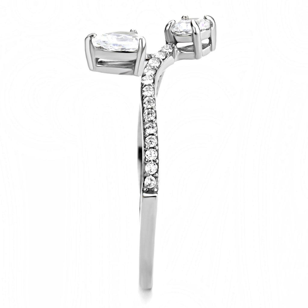 DA138 - High polished (no plating) Stainless Steel Ring with AAA Grade CZ  in Clear-3