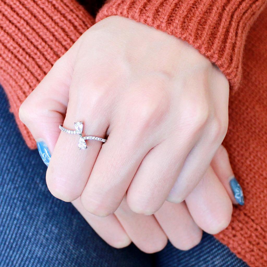 DA139 - High polished (no plating) Stainless Steel Ring with AAA Grade CZ  in Clear-4
