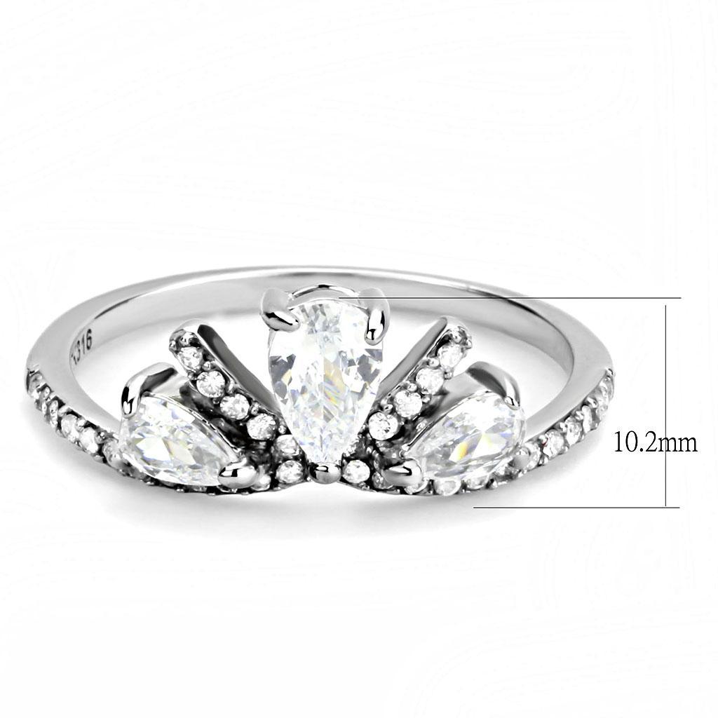 DA140 - High polished (no plating) Stainless Steel Ring with AAA Grade CZ  in Clear-1