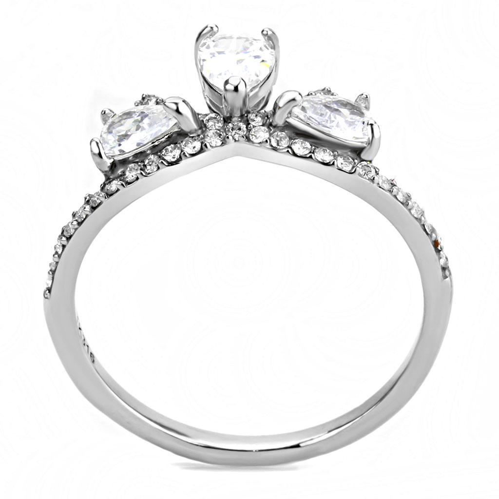 DA140 - High polished (no plating) Stainless Steel Ring with AAA Grade CZ  in Clear-2