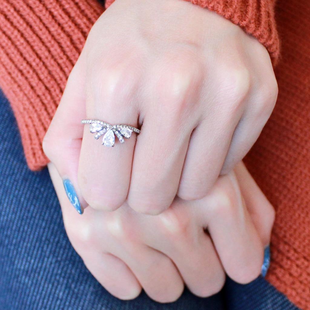 DA140 - High polished (no plating) Stainless Steel Ring with AAA Grade CZ  in Clear-4