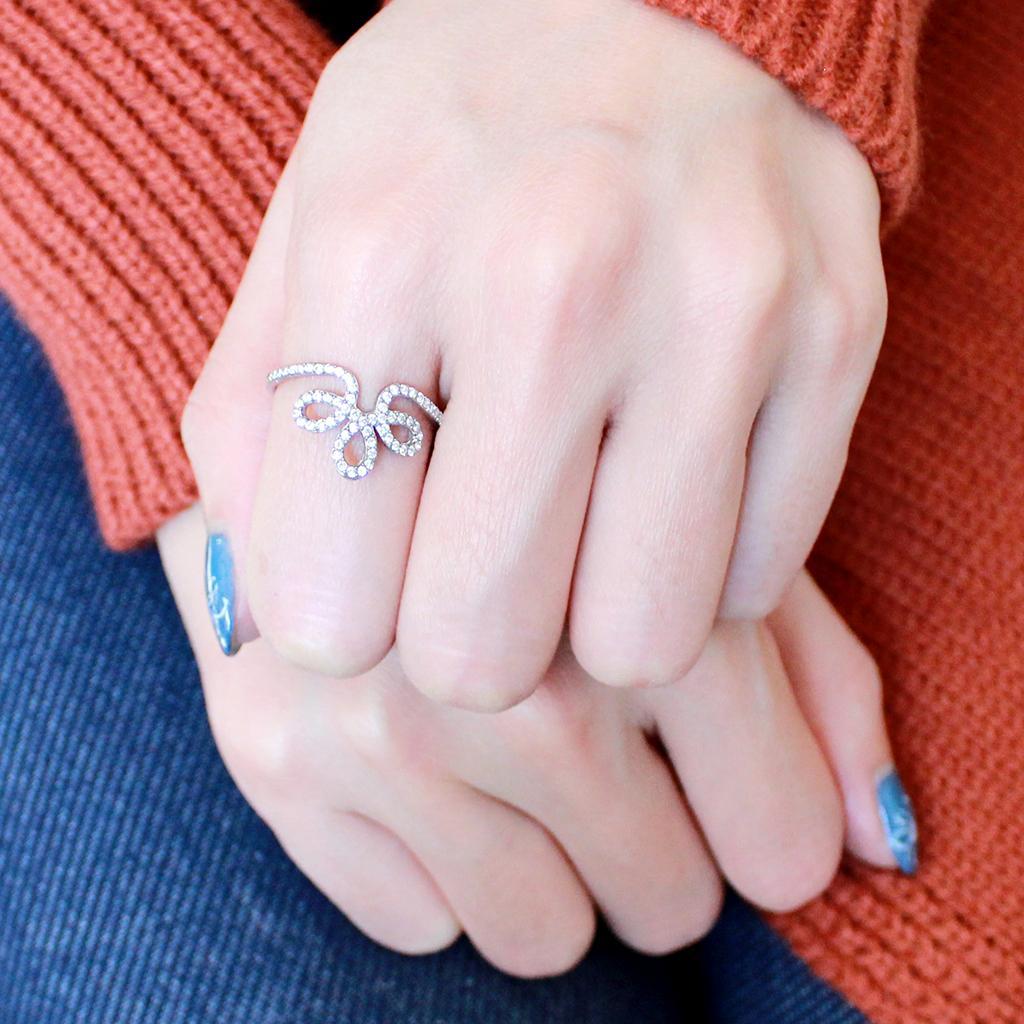 DA141 - High polished (no plating) Stainless Steel Ring with AAA Grade CZ  in Clear-4
