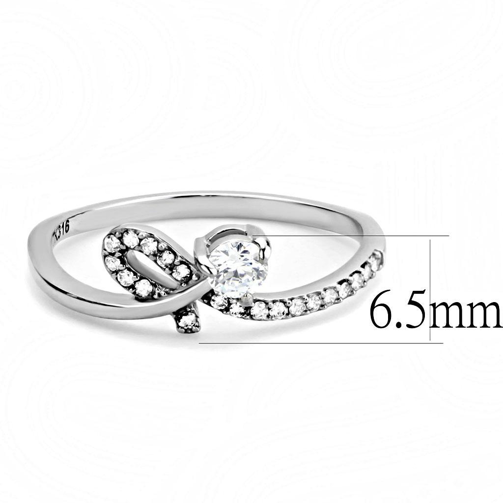 DA142 - High polished (no plating) Stainless Steel Ring with AAA Grade CZ  in Clear-1