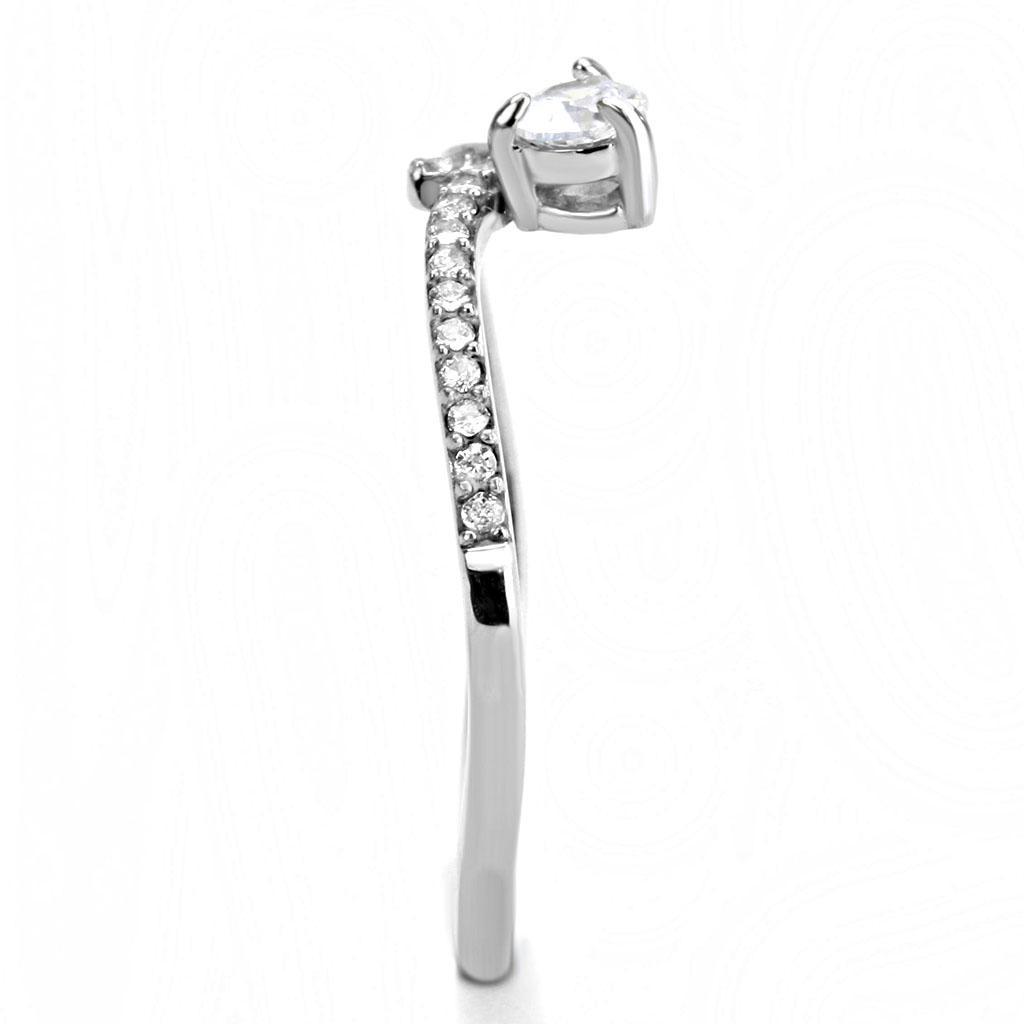 DA142 - High polished (no plating) Stainless Steel Ring with AAA Grade CZ  in Clear-3