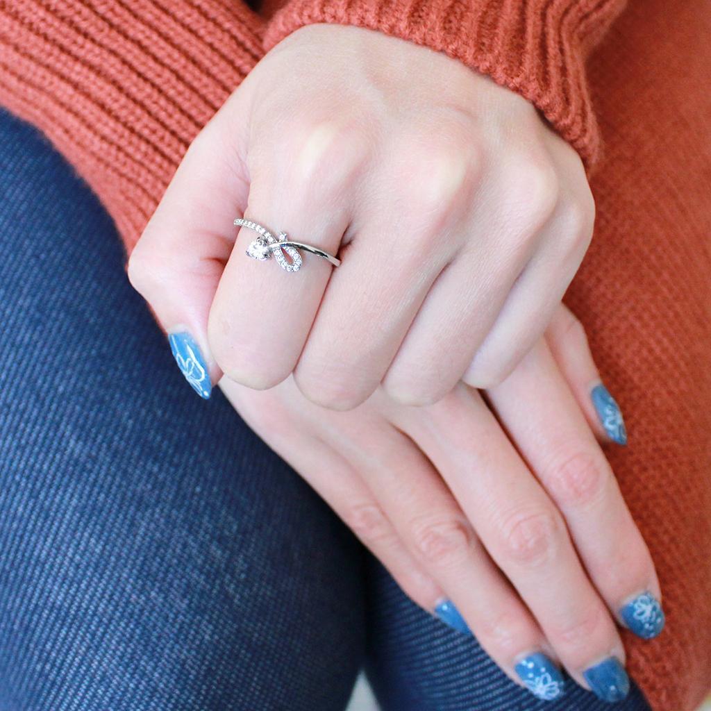 DA142 - High polished (no plating) Stainless Steel Ring with AAA Grade CZ  in Clear-4