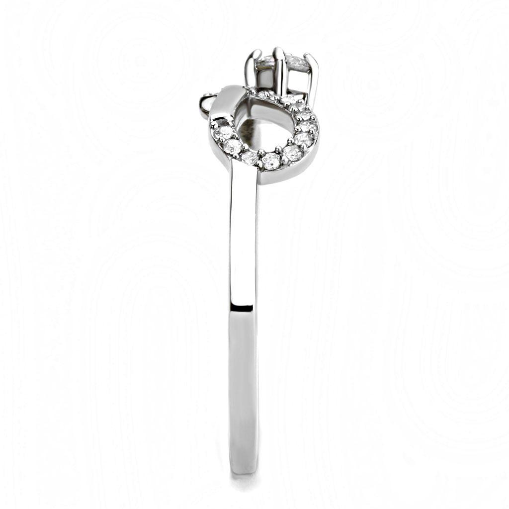 DA143 - High polished (no plating) Stainless Steel Ring with AAA Grade CZ  in Clear-3