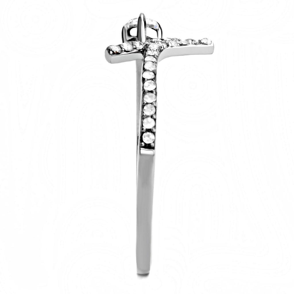 DA145 - High polished (no plating) Stainless Steel Ring with AAA Grade CZ  in Clear-3